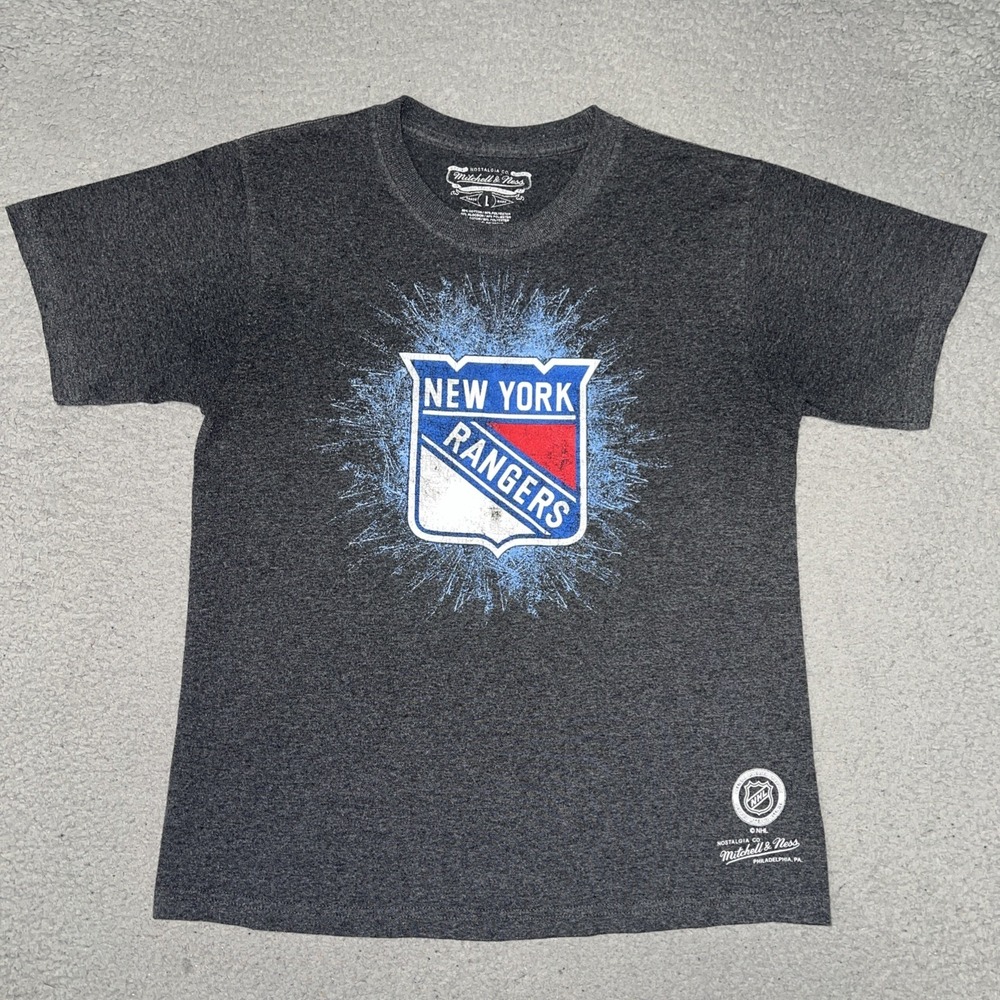 Mitchell & Ness New York Rangers Iced Up T Shirt Men's Sz L Gray Hockey NHL Tee